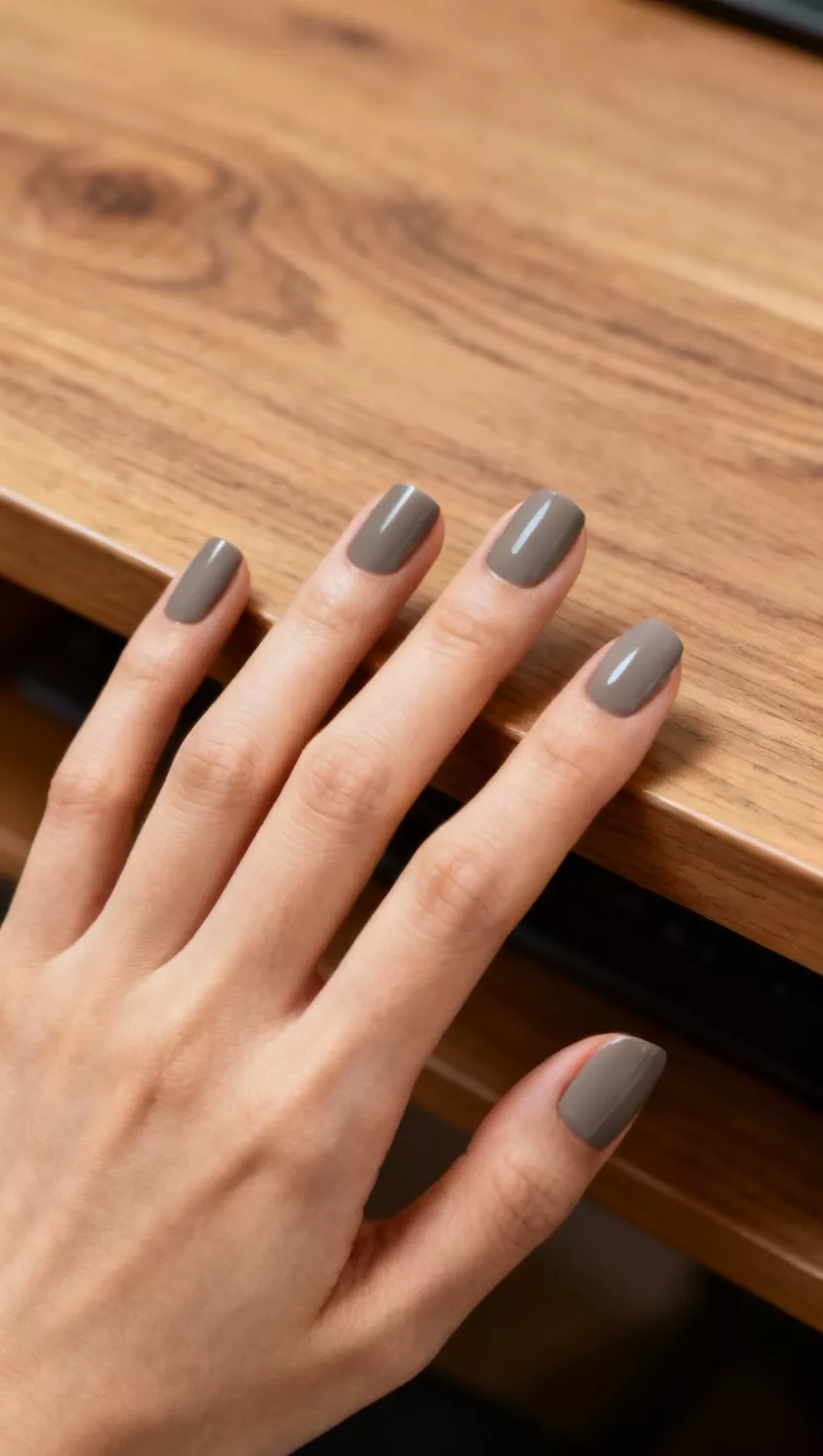 Matte Grey Square Nails for January Office Looks