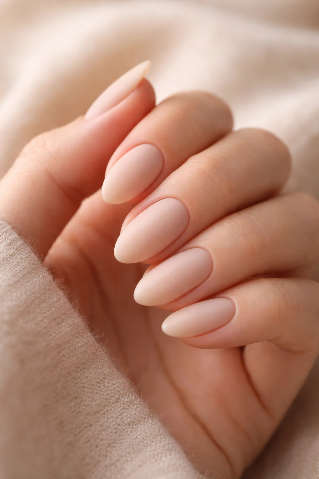 Matte Pale Nude Almond Nails for January Office Looks