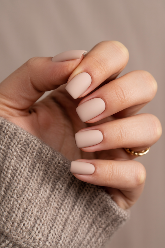 Matte Nude Square Nails for January Office Looks
