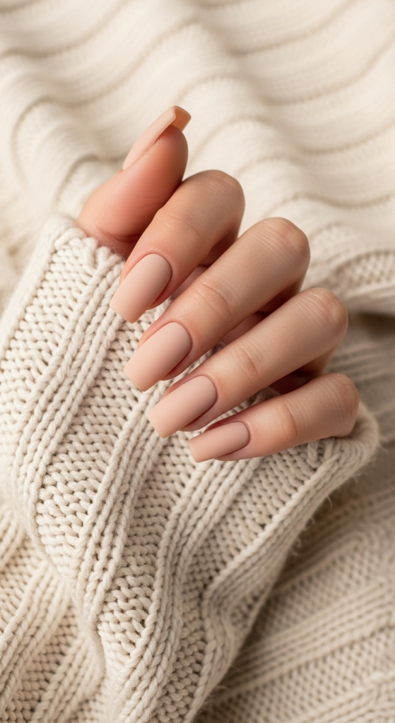 Matte Soft Nude Almond Nails for January Office Looks