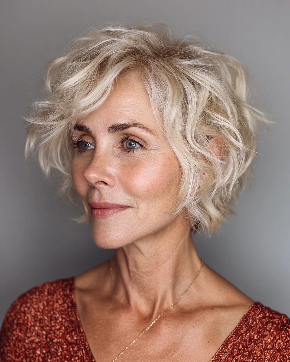 25 Short Winter Wave Hairstyles For Women Over 60 With Textured Ends That Are Chic, Soft and Flattering 16 Short Choppy Waves With Airy Movement