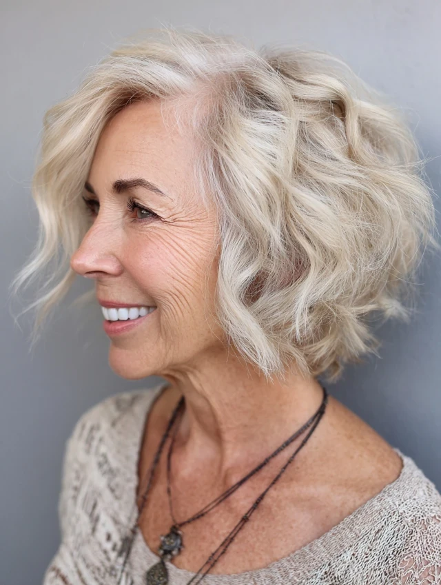 25 Short Winter Wave Hairstyles For Women Over 60 With Textured Ends That Are Chic, Soft and Flattering 18 Textured Wavy Bob With Soft Piecey Ends