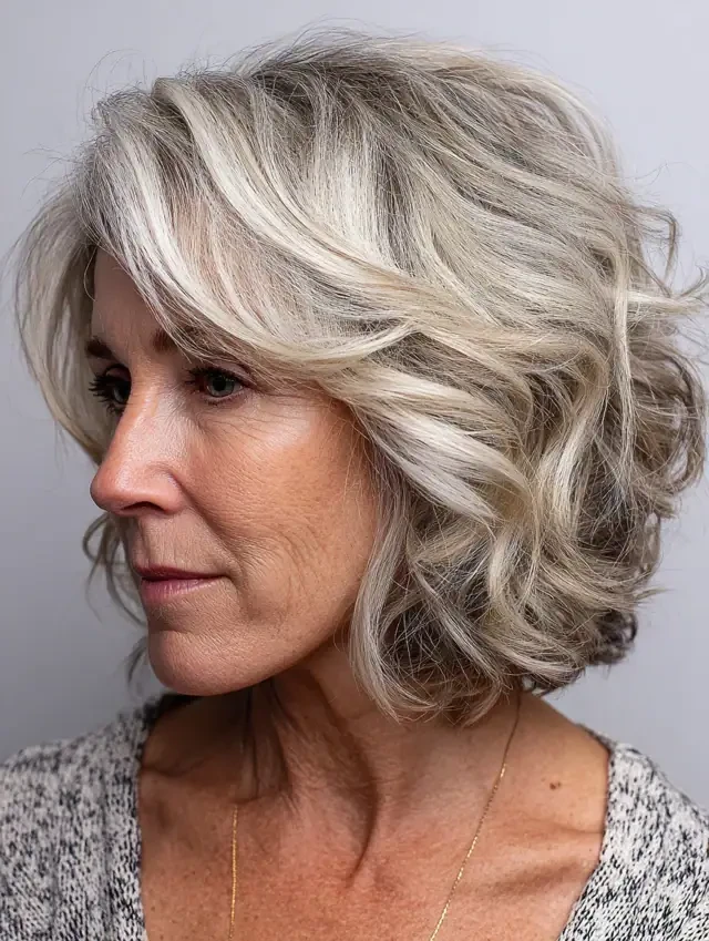 25 Short Winter Wave Hairstyles For Women Over 60 With Textured Ends That Are Chic, Soft and Flattering 20 Textured Wavy Bob With Layered Texture