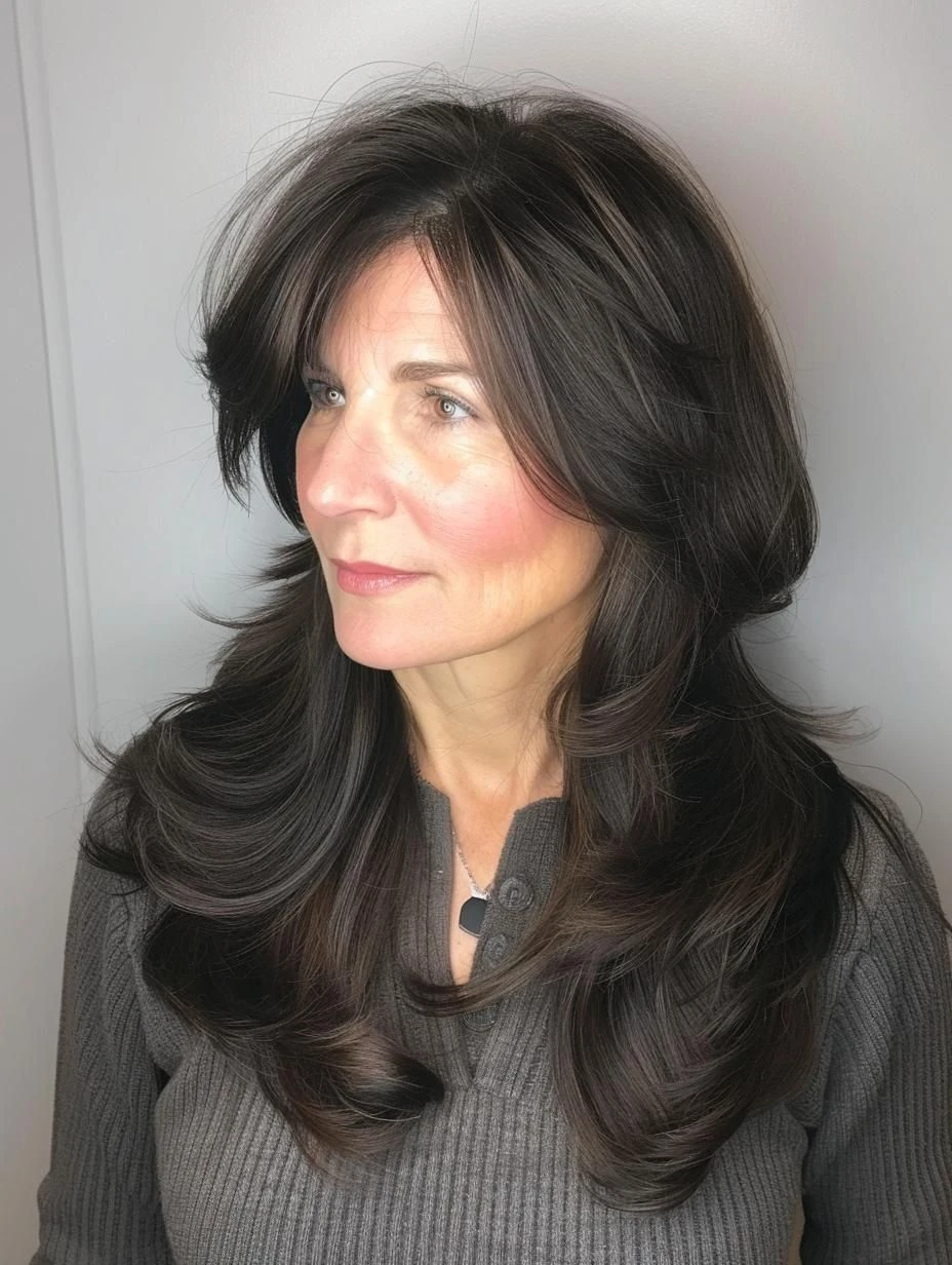 38 Sleek Winter Blowout Hairstyles for Women Over 50 With a Side Part That Are Chic, Polished and Easy to Wear 4 Sleek Side Part With Curtain Layers