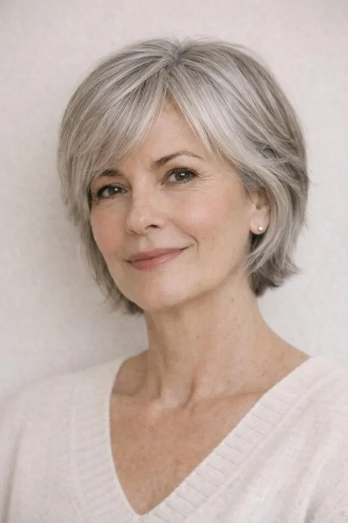 38 Sleek Winter Blowout Hairstyles for Women Over 50 With a Side Part That Are Chic, Polished and Easy to Wear 11 Sleek Side Part With Wispy Bangs