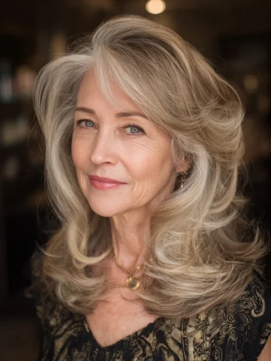 38 Sleek Winter Blowout Hairstyles for Women Over 50 With a Side Part That Are Chic, Polished and Easy to Wear 18 Honey Blonde Sleek Side Part