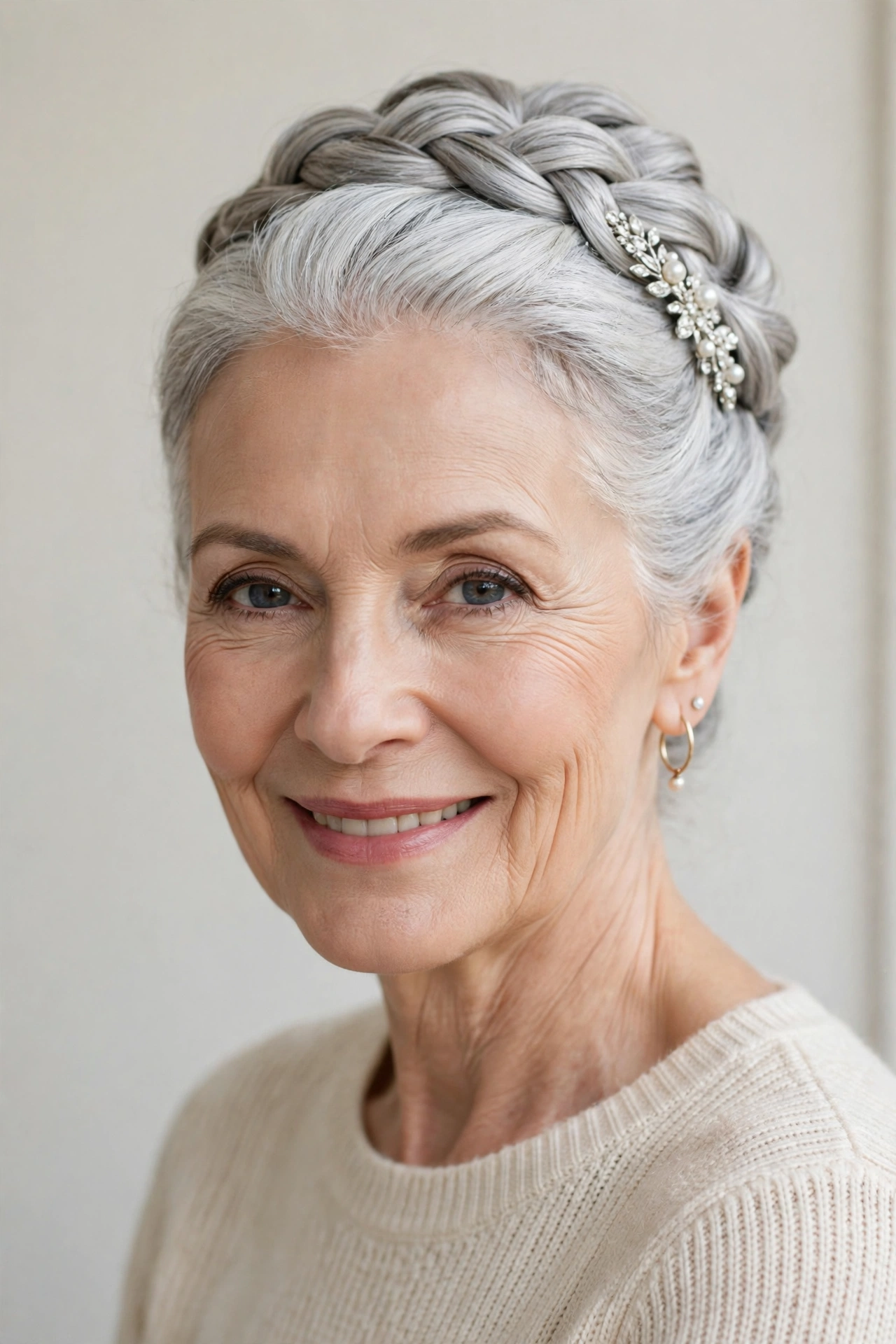Soft Braided Updos for Valentine Evenings in silver with a smooth and polished finish