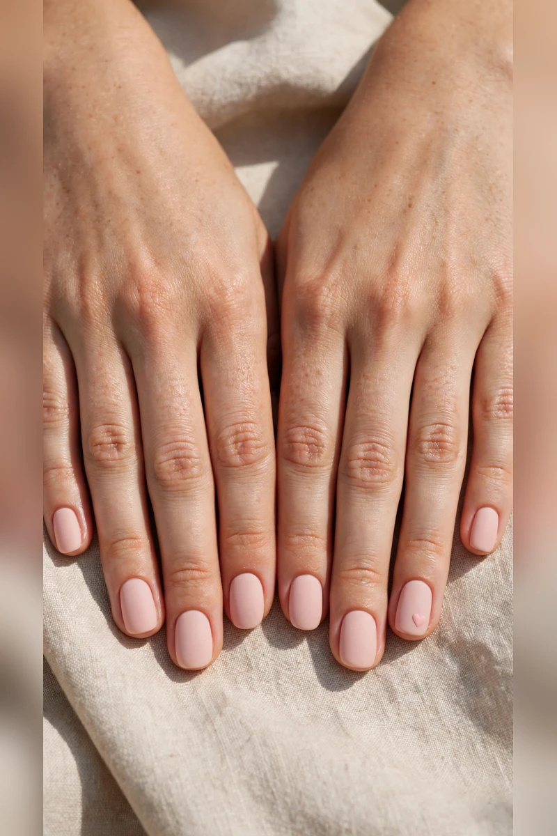 Soft Pink Romantic Nails in Rounded Square with Single Tiny Heart