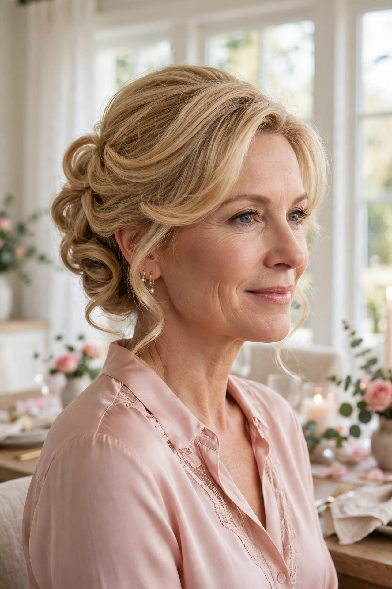 soft dinner-date French twist in honey blonde with soft volume