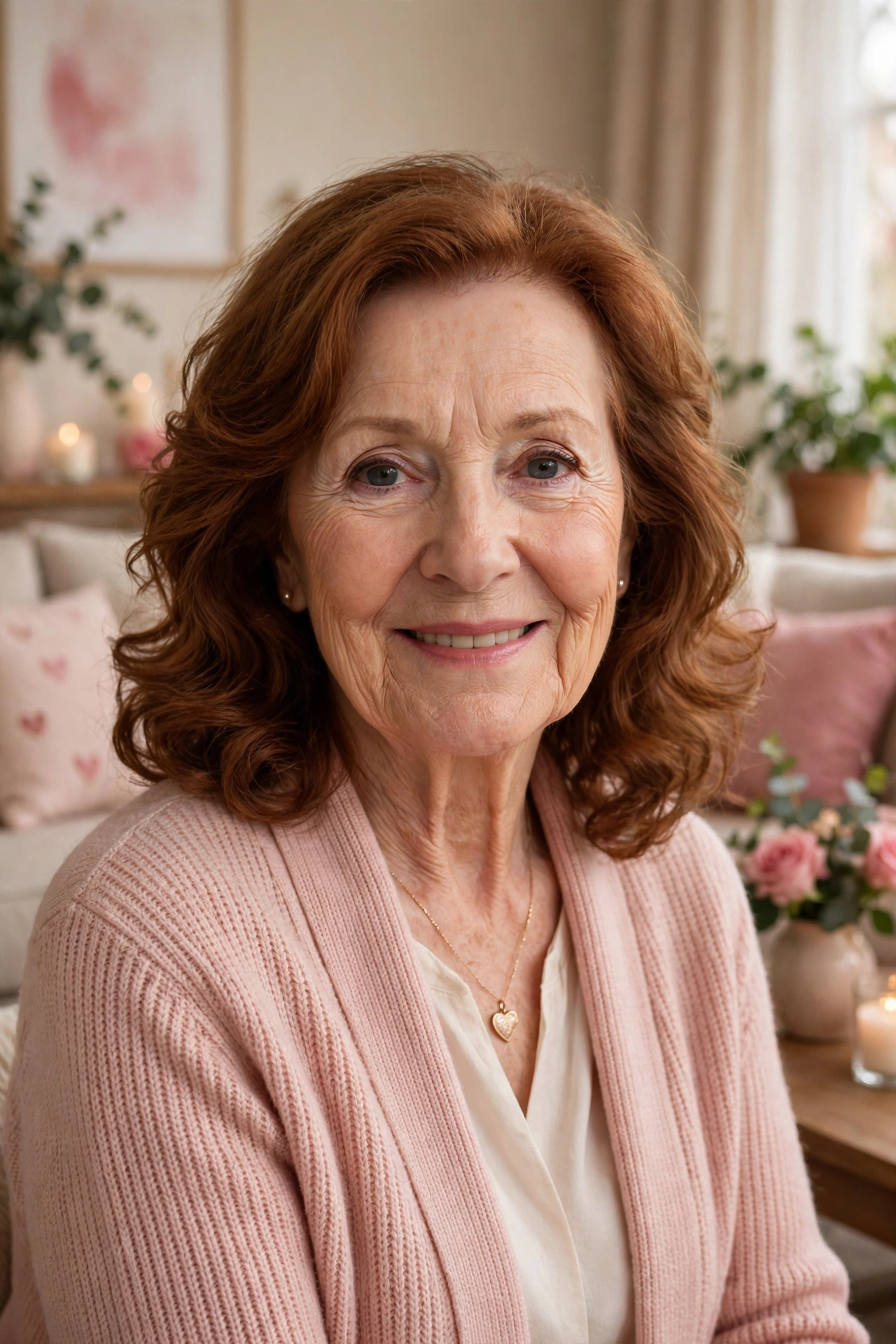 easy soft waves with rollers in warm auburn with all-day comfort