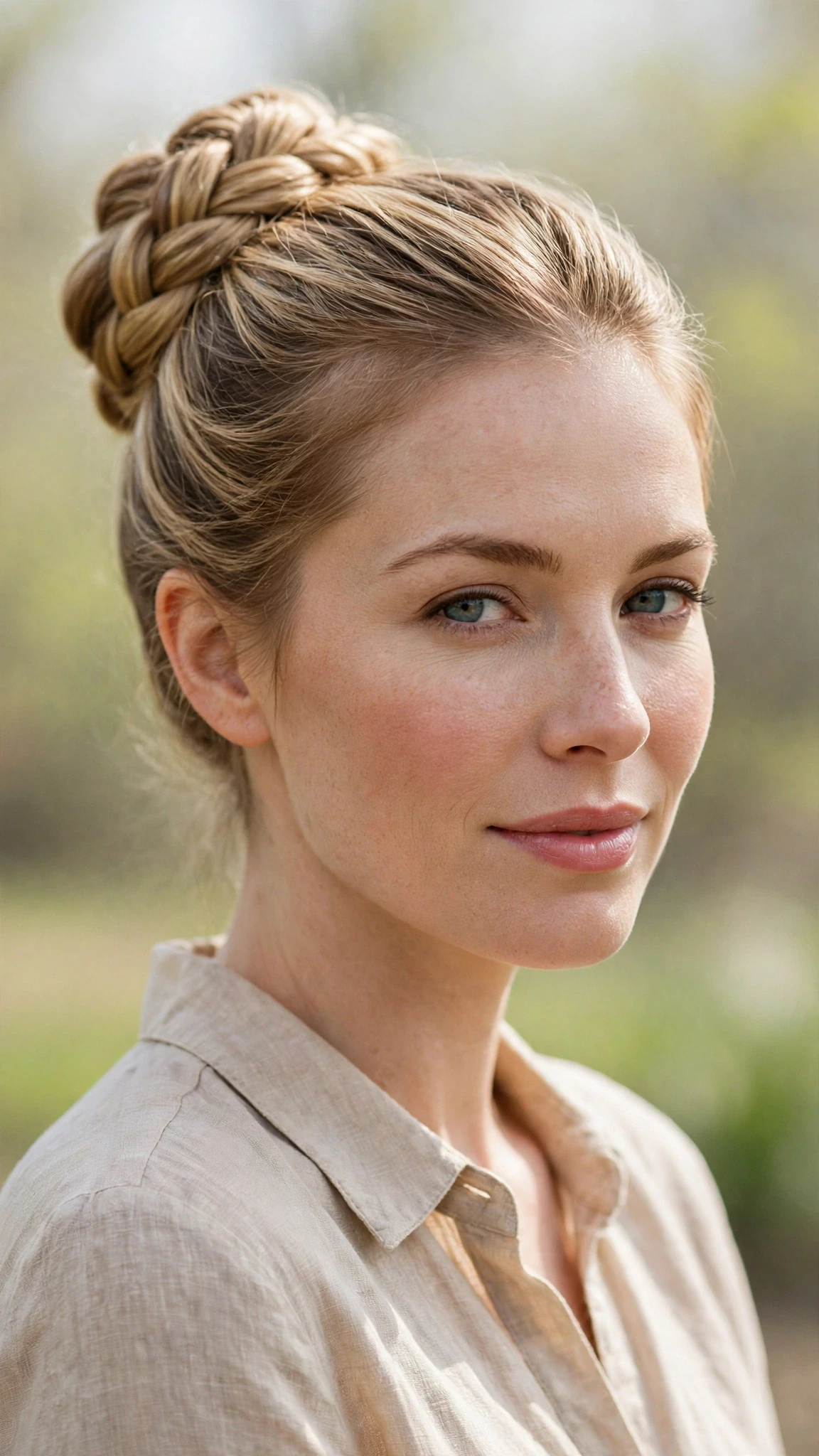 Spring Bun Hairstyles With A Braided Bun For Outdoor Events With Delicate Natural Movement, Subtle Internal Layers And Honey Blonde Shine