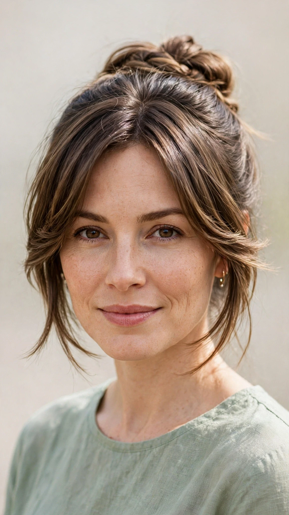 Spring Bun Hairstyles With A Braided Bun For Outdoor Events With Airy Feathered Movement, Blunt Ends With Soft Layers And A Fresh Salon Shine