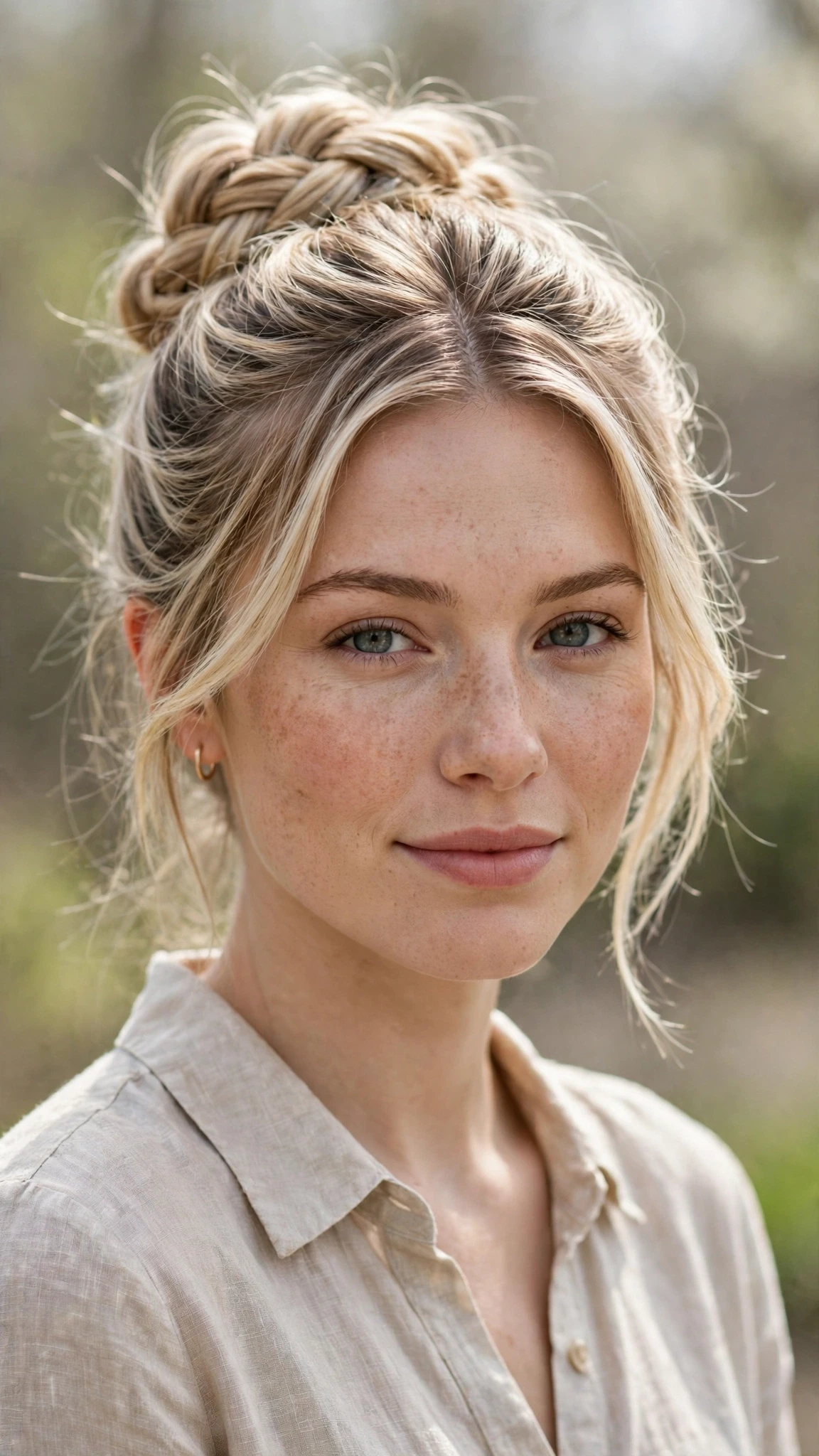 Spring Bun Hairstyles With A Braided Bun For Outdoor Events With Airy Feathered Movement, Long Soft Layers And Delicate Blonde Dimension