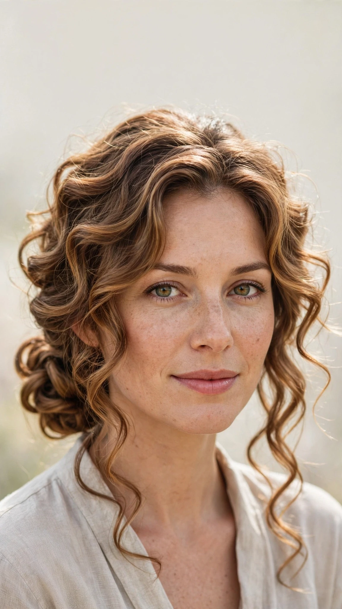 Spring Bun Hairstyles With A Low Coiled Bun At The Nape With Loose Romantic Curls, A Layered Shape That Moves And Warm Caramel Tones