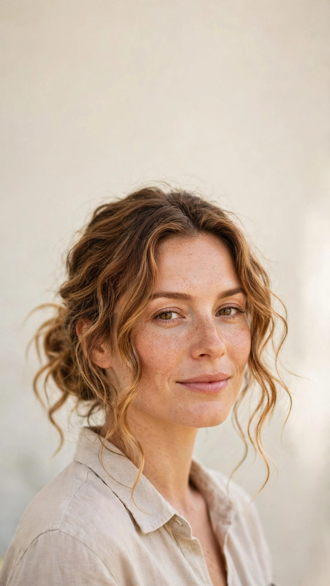 Spring Bun Hairstyles With A Messy Low Bun And Loose Strands With A Relaxed Lived-In Wave, Subtle Internal Layers And Warm Caramel Tones