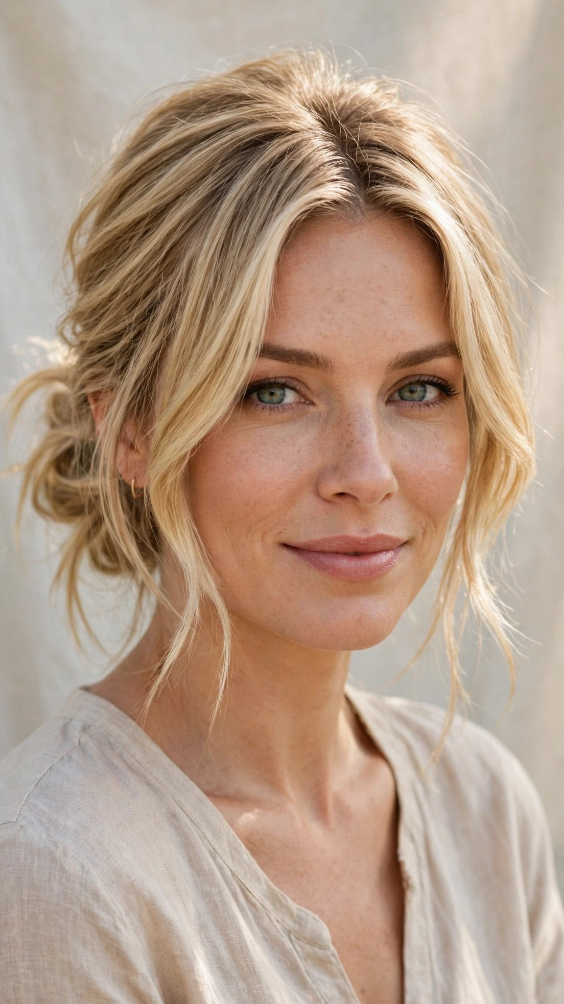 Spring Bun Hairstyles With A Messy Low Bun And Loose Strands With A Polished Blowout, Long Soft Layers And Honey Blonde Shine