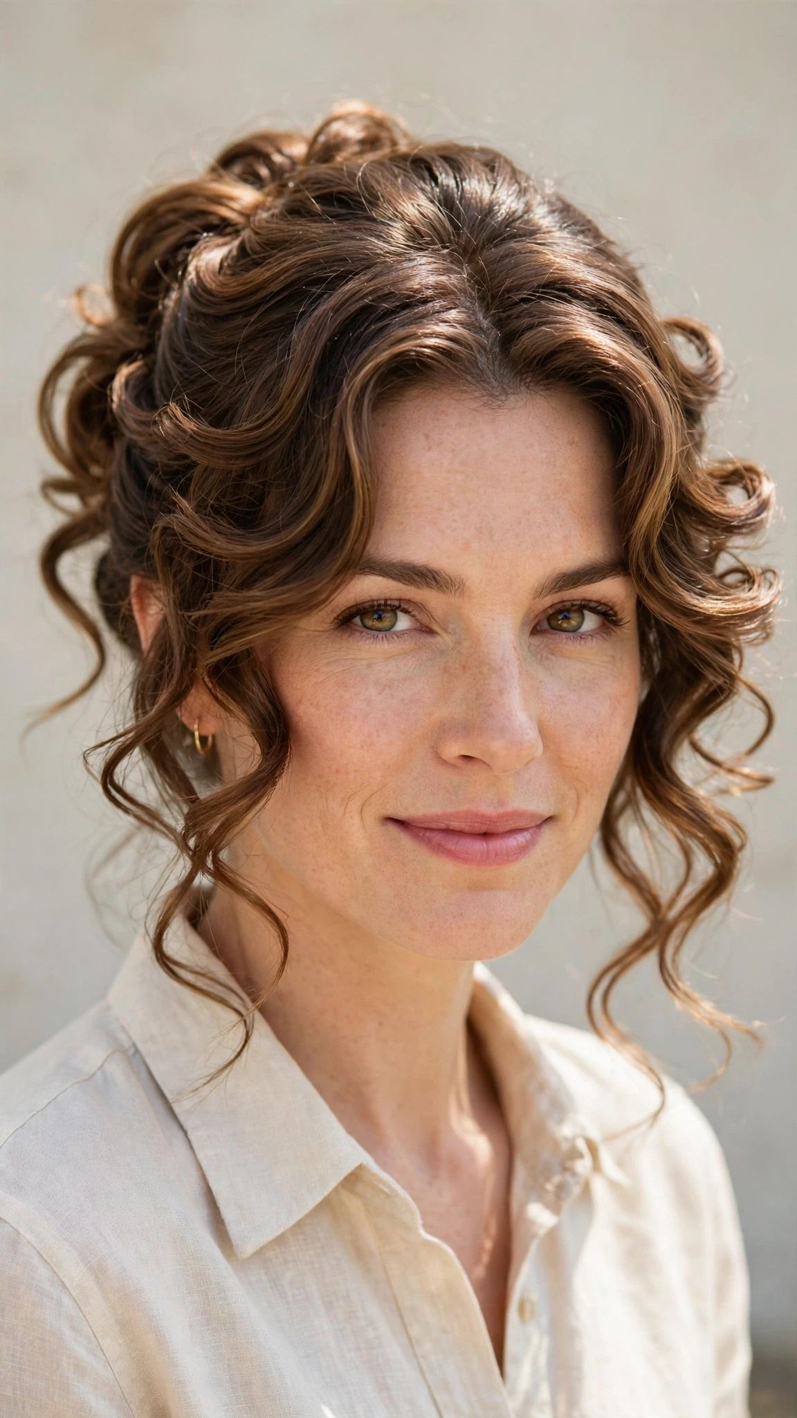 Spring Bun Hairstyles With A Sleek Wrapped Bun For Work With Loose Romantic Curls, A Layered Shape That Moves And A Glossy Shine Finish