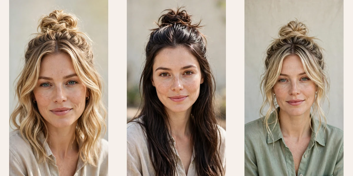 28 spring bun hairstyles with a textured top knot for warm days
