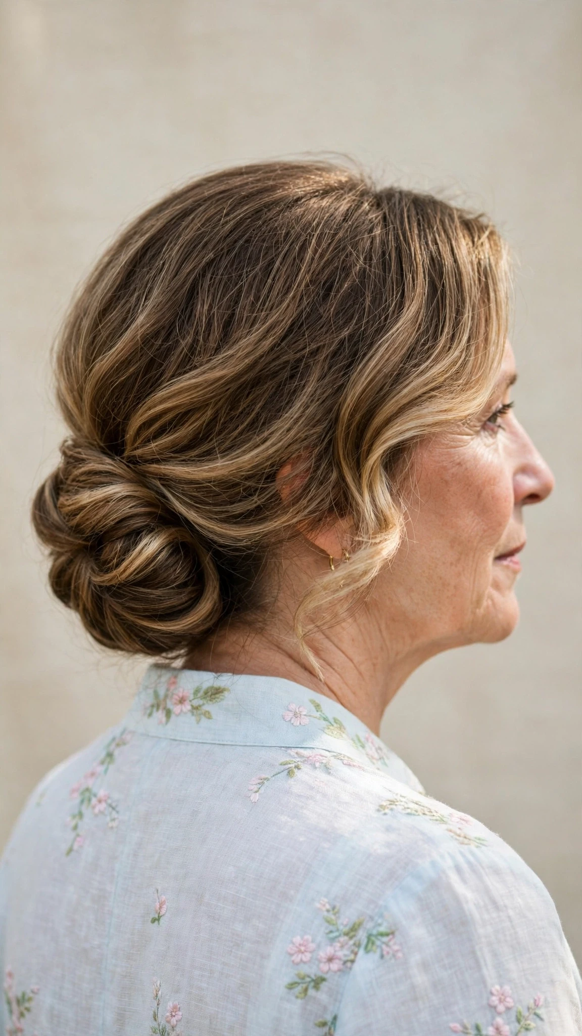 Spring Chignon Hairstyles For Easter Lunch With Soft Waves, Feathered Ends And Soft Golden Pieces