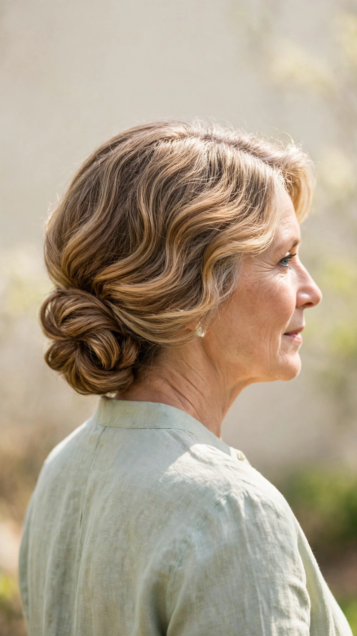 Spring Chignon Hairstyles For Easter Lunch With Soft Waves, A Deep Side Part And Sunlit Dimension