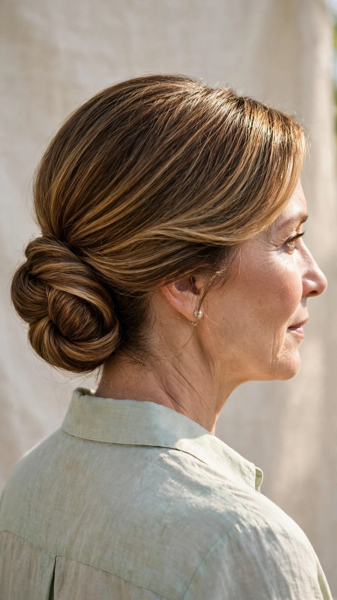 Spring Chignon Hairstyles For Easter Lunch With A Polished Blowout, Subtle Internal Layers And Sunlit Dimension