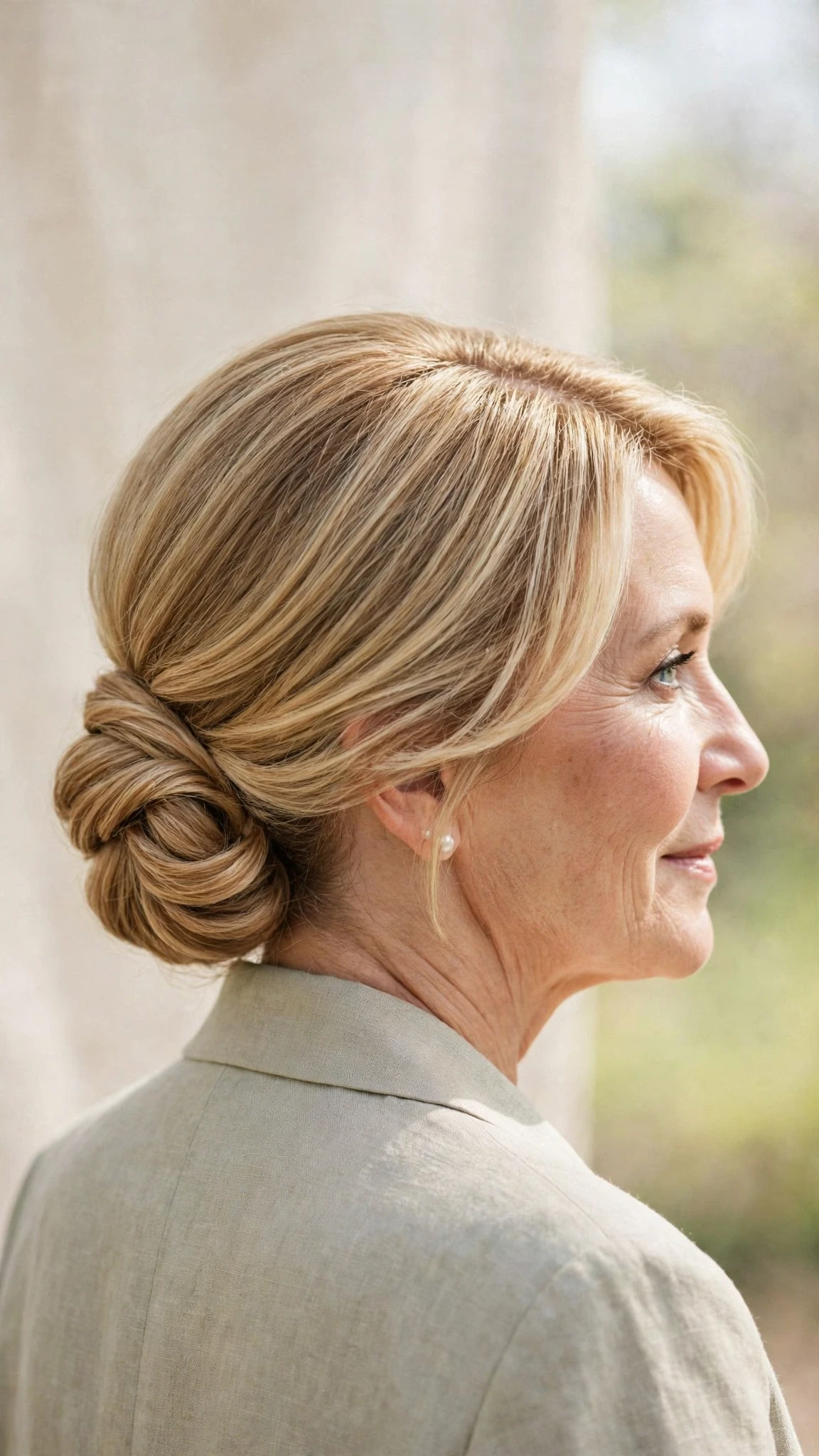 Spring Chignon Hairstyles For Spring Weddings With A Polished Blowout, A Centre Part With Soft Layers And Honey Blonde Shine