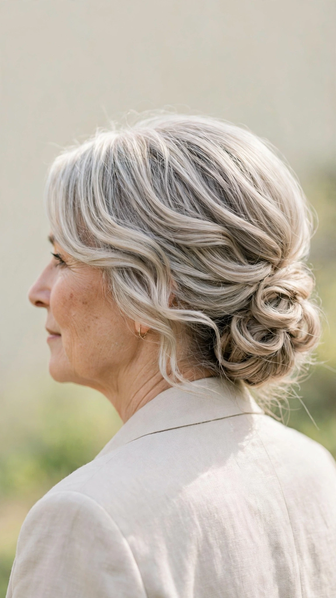 Spring Chignon Hairstyles For Spring Weddings With Soft Waves, Face-Framing Layers And Cool Ash Softness