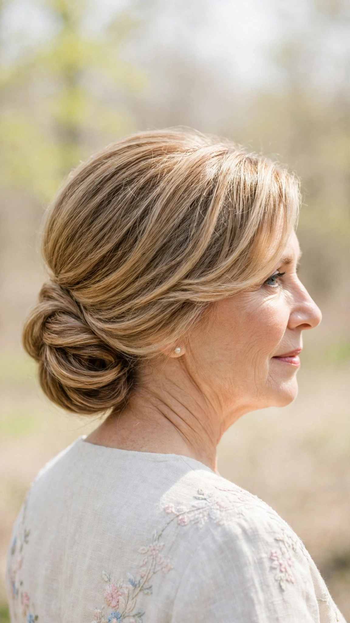 Spring Chignon Hairstyles For Spring Weddings With A Polished Blowout, Long Soft Layers And Sunlit Dimension