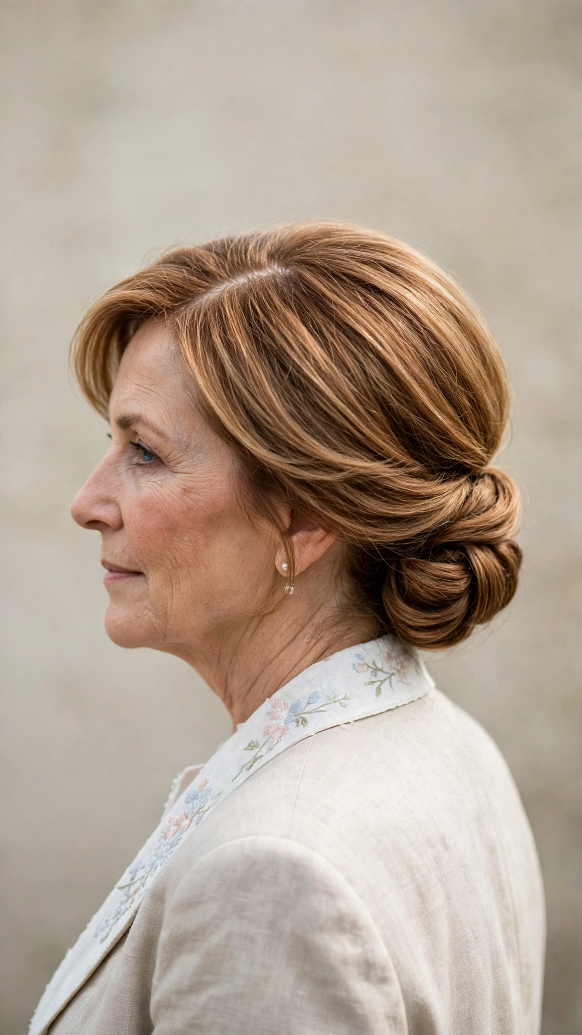 Spring Chignon Hairstyles For Spring Weddings With A Polished Blowout, A Centre Part With Soft Layers And Warm Caramel Tones