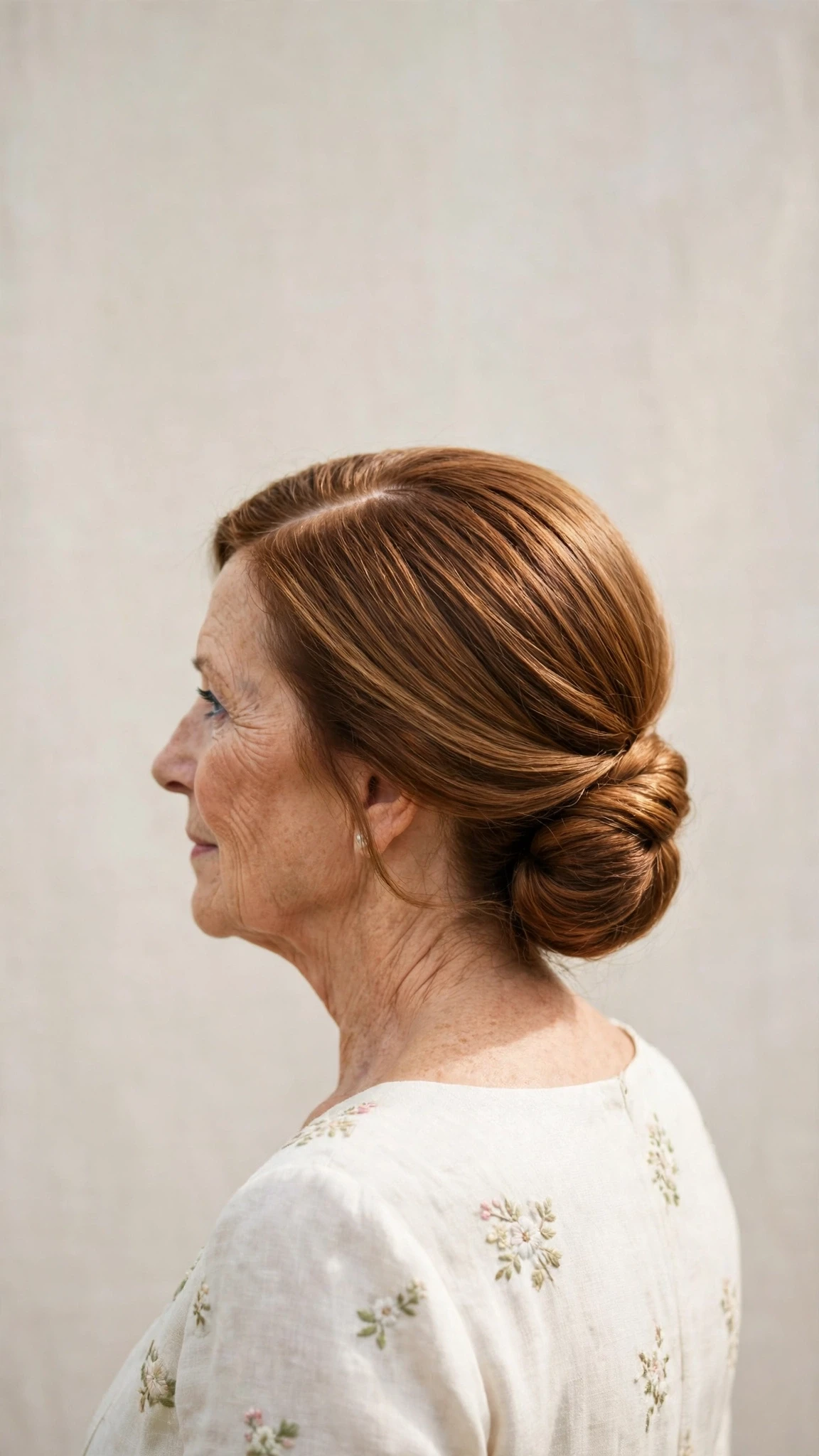 Spring Chignon Hairstyles For Spring Weddings With Smooth Glossy Lengths, A Deep Side Part And Warm Caramel Tones
