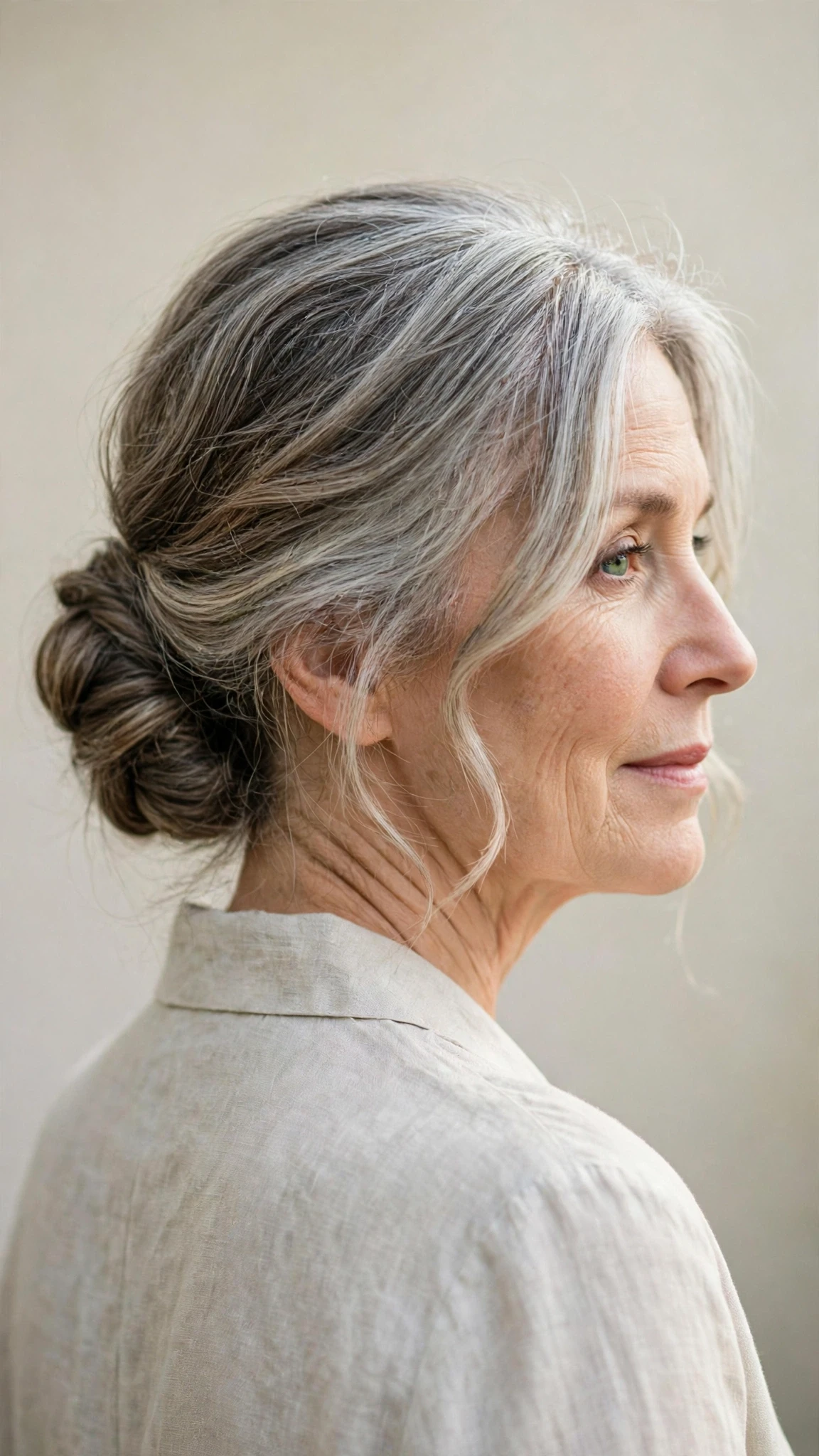 Spring Chignon Hairstyles For Spring Weddings With A Relaxed Lived-In Wave, Wispy Pieces Around The Face And Silver-Blended Brightness