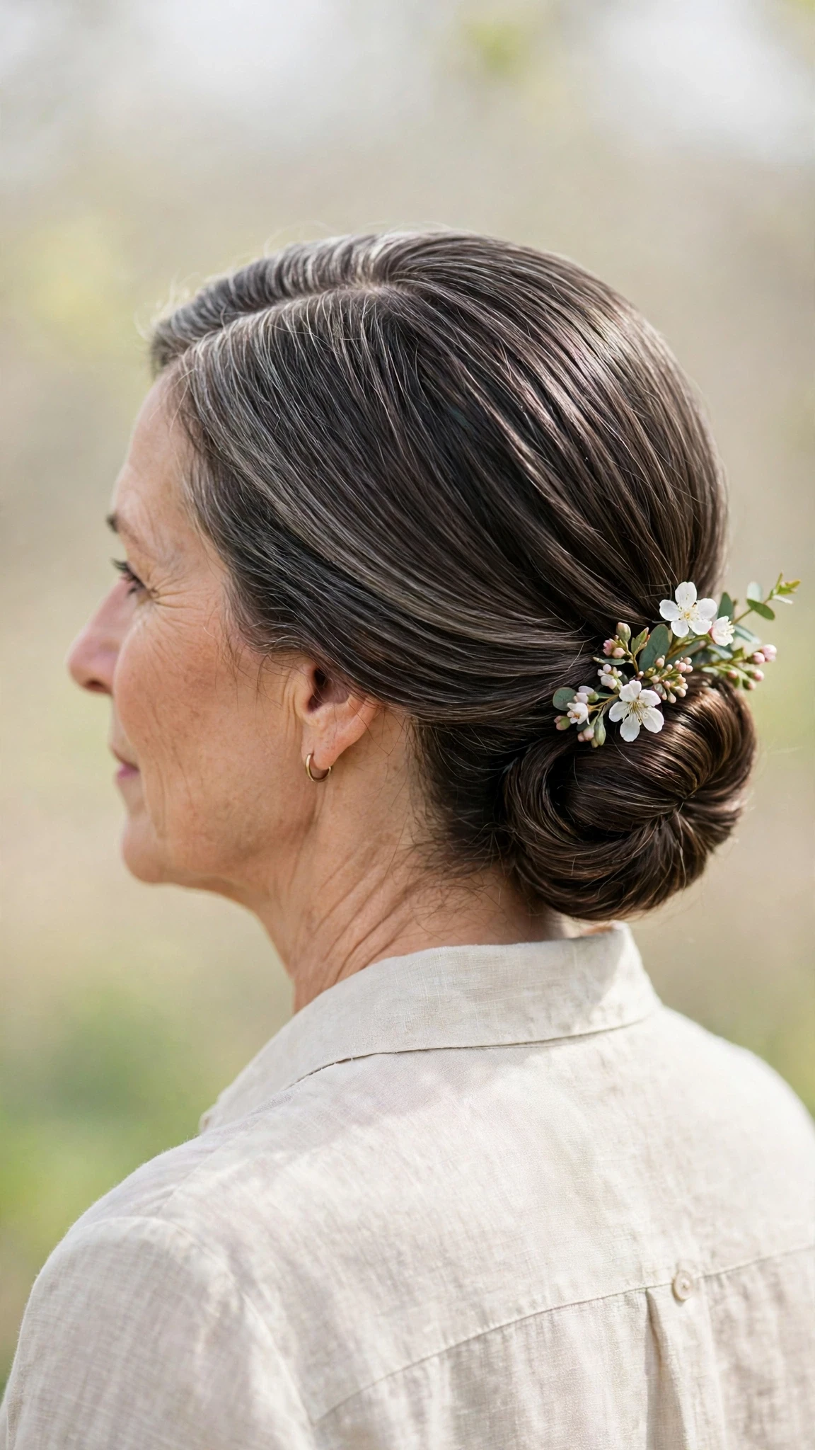 Spring Chignon Hairstyles For Spring Weddings With Smooth Glossy Lengths, A Deep Side Part And A Glossy Shine Finish