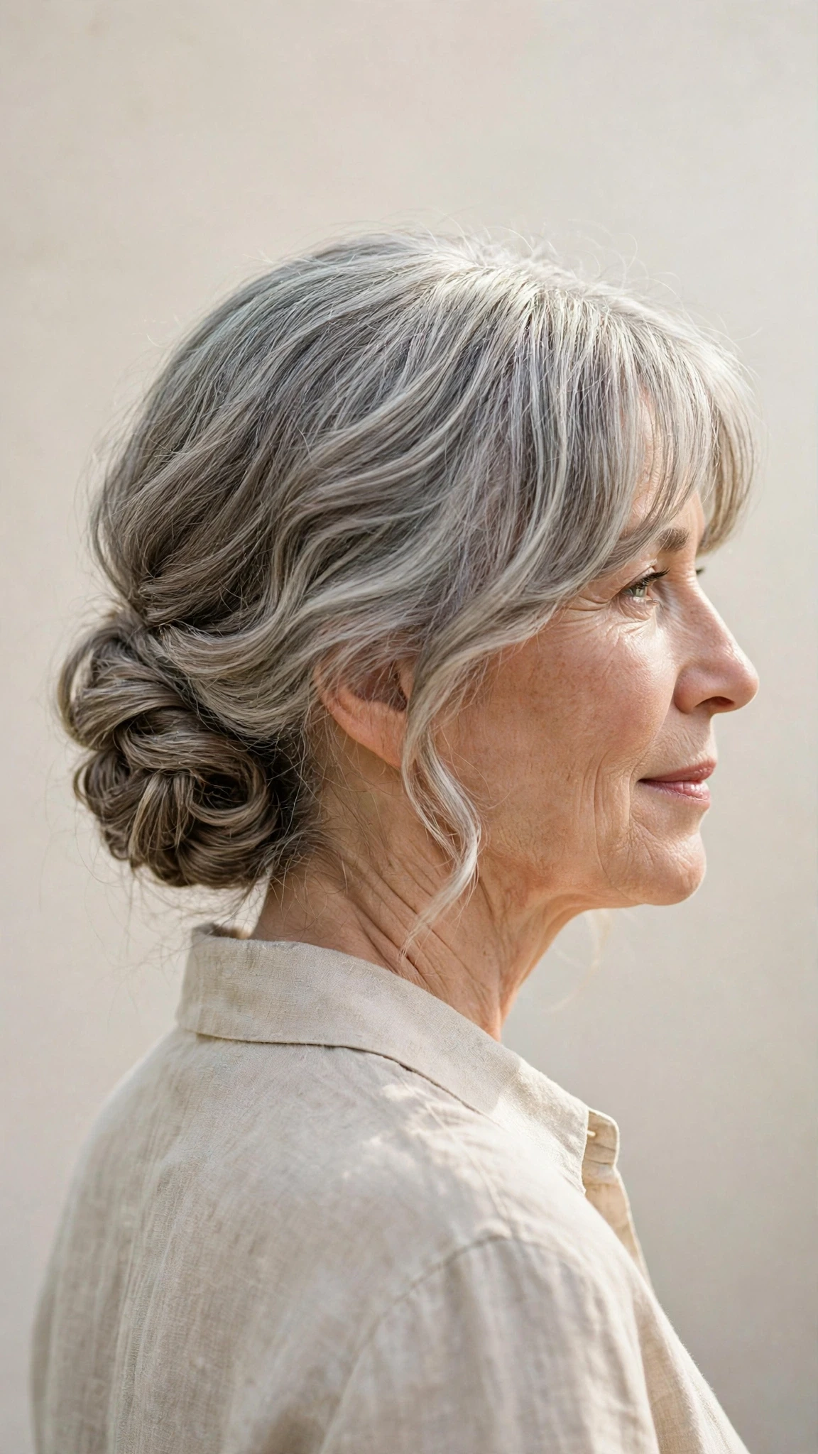 Spring Chignon Hairstyles For Spring Weddings With A Relaxed Lived-In Wave, Curtain Pieces And Cool Ash Softness