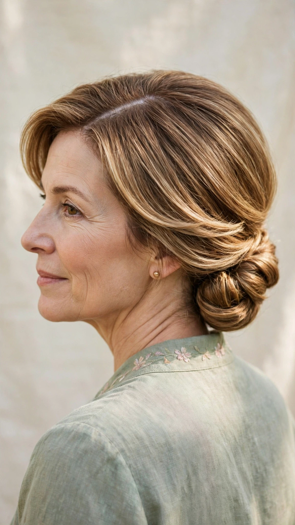 Spring Chignon Hairstyles For Spring Weddings With A Polished Blowout, A Centre Part With Soft Layers And Soft Golden Pieces