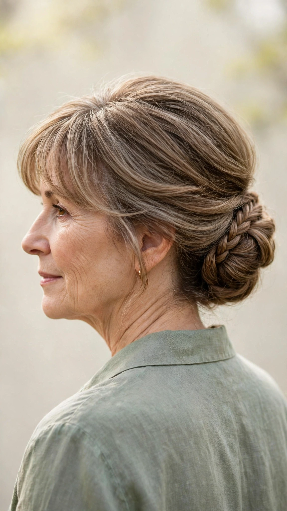 Spring Chignon Hairstyles With A Braided Detail With Bouncy Volume At The Roots, A Soft Side-Swept Fringe And A Fresh Salon Shine