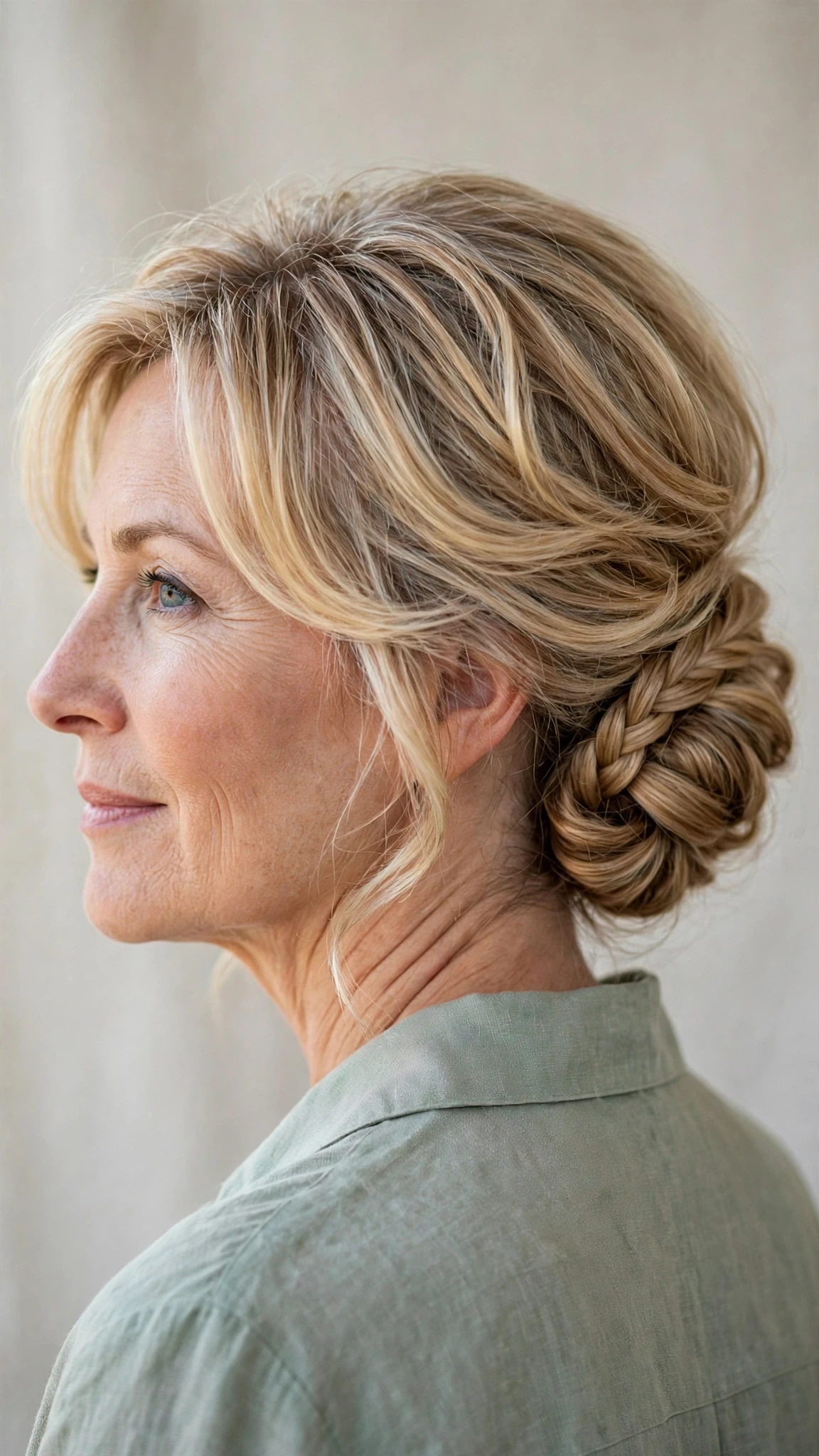Spring Chignon Hairstyles With A Braided Detail With Bouncy Volume At The Roots, Face-Framing Layers And Delicate Blonde Dimension