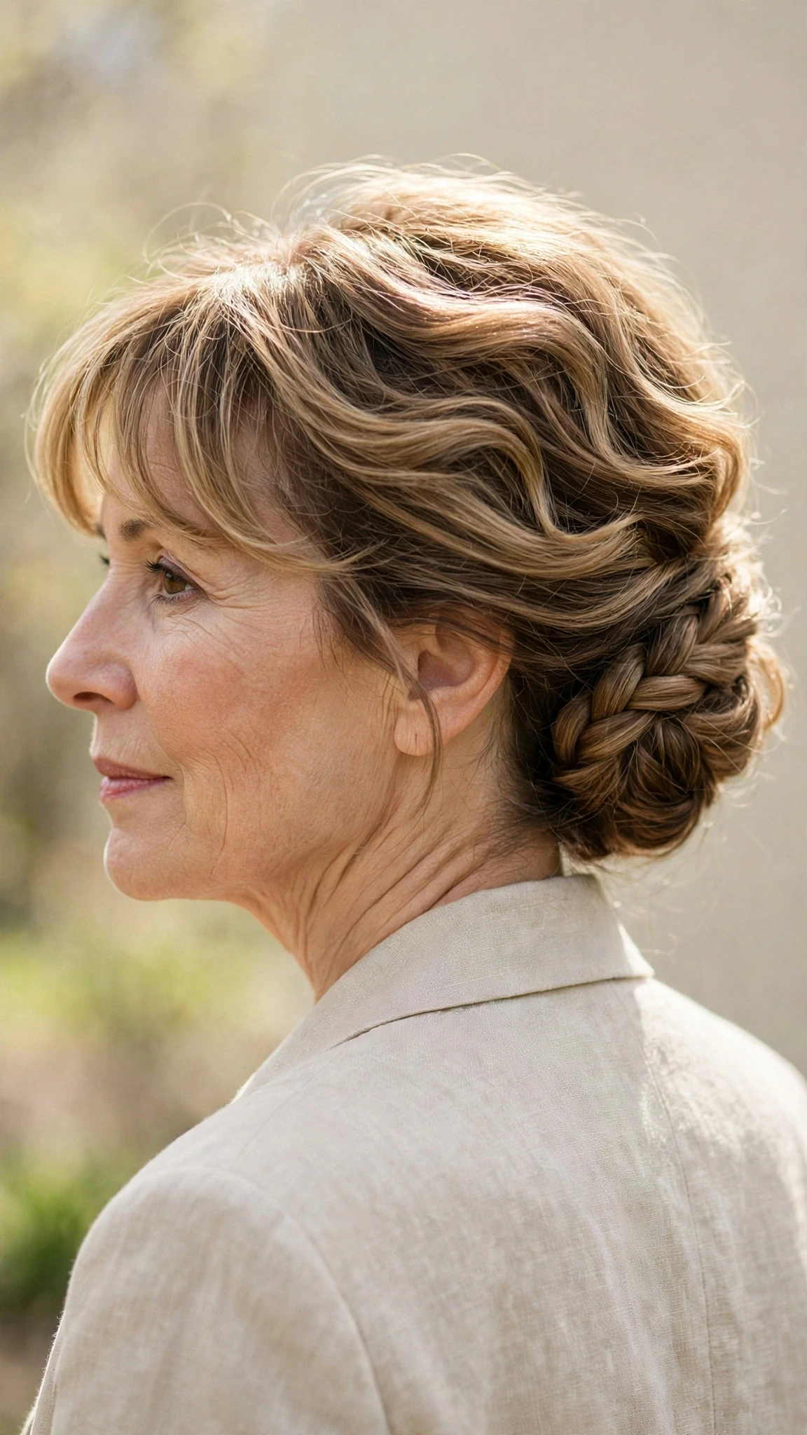Spring Chignon Hairstyles With A Braided Detail With Bouncy Volume At The Roots, A Soft Side-Swept Fringe And Sunlit Dimension