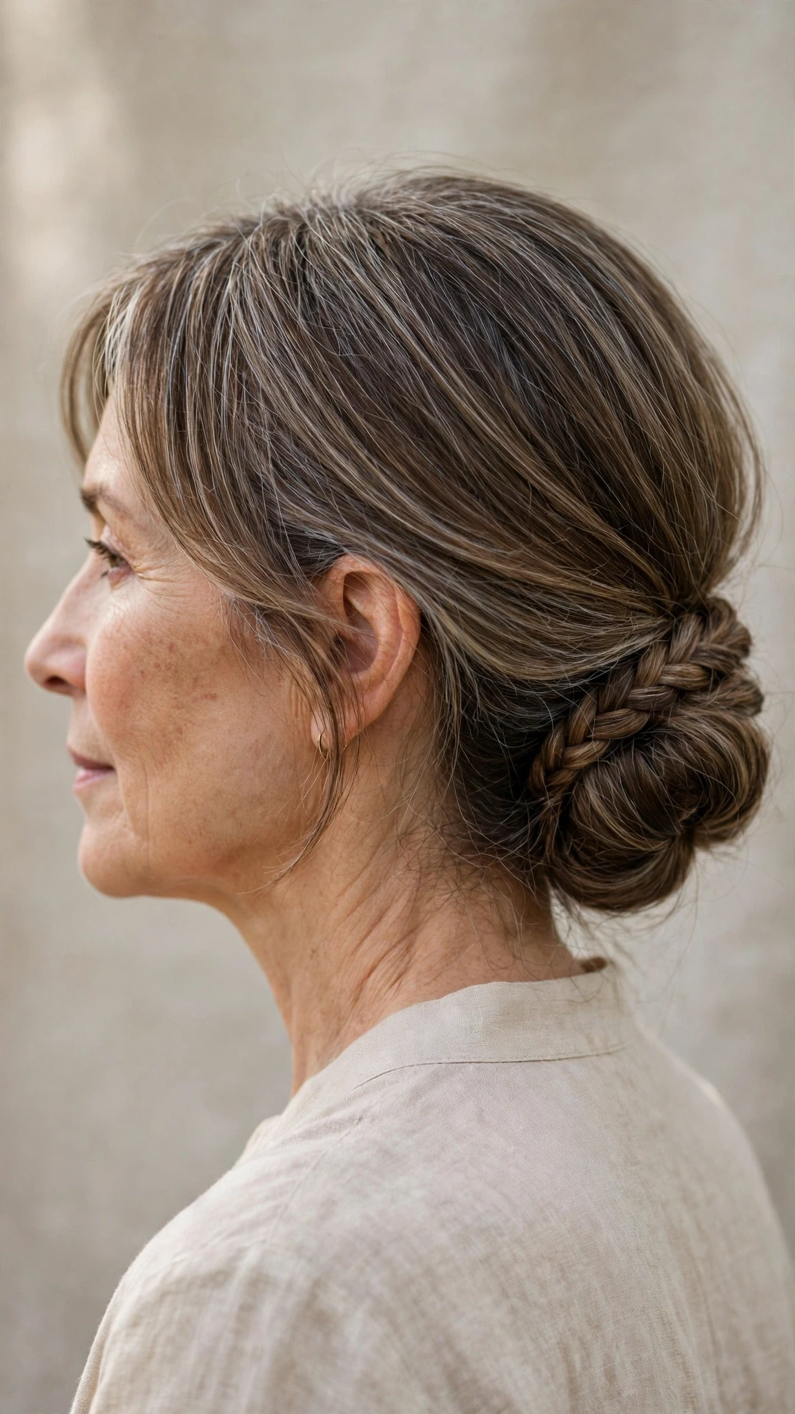 Spring Chignon Hairstyles With A Braided Detail With Delicate Natural Movement, Blunt Ends With Soft Layers And A Fresh Salon Shine