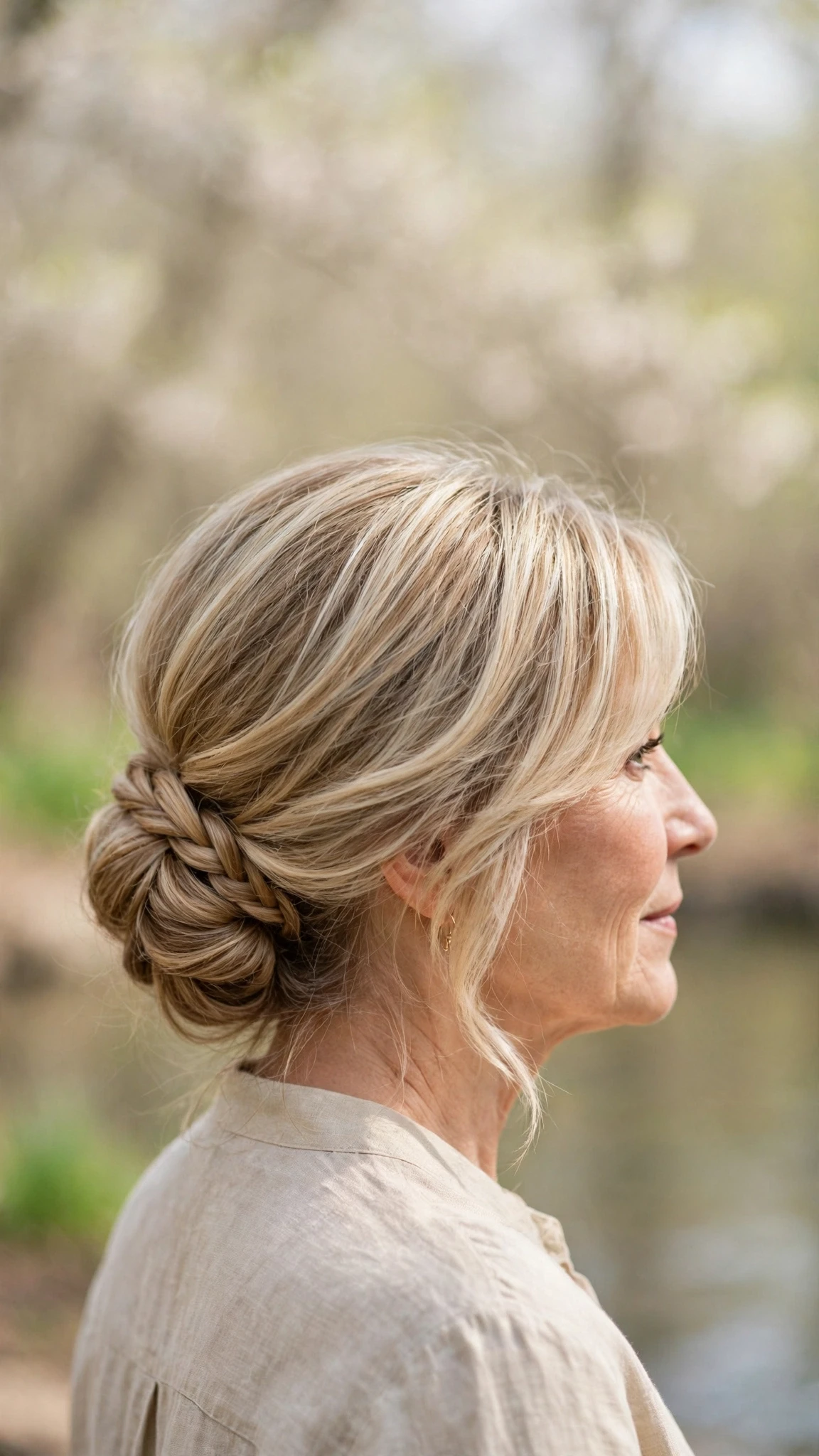 Spring Chignon Hairstyles With A Braided Detail With Delicate Natural Movement, Long Soft Layers And Delicate Blonde Dimension