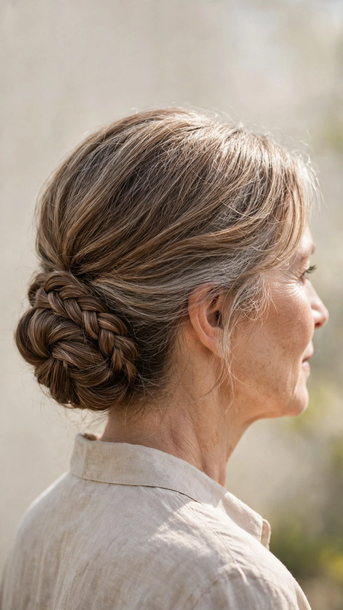 Spring Chignon Hairstyles With A Braided Detail With Airy Feathered Movement, Subtle Internal Layers And A Glossy Shine Finish