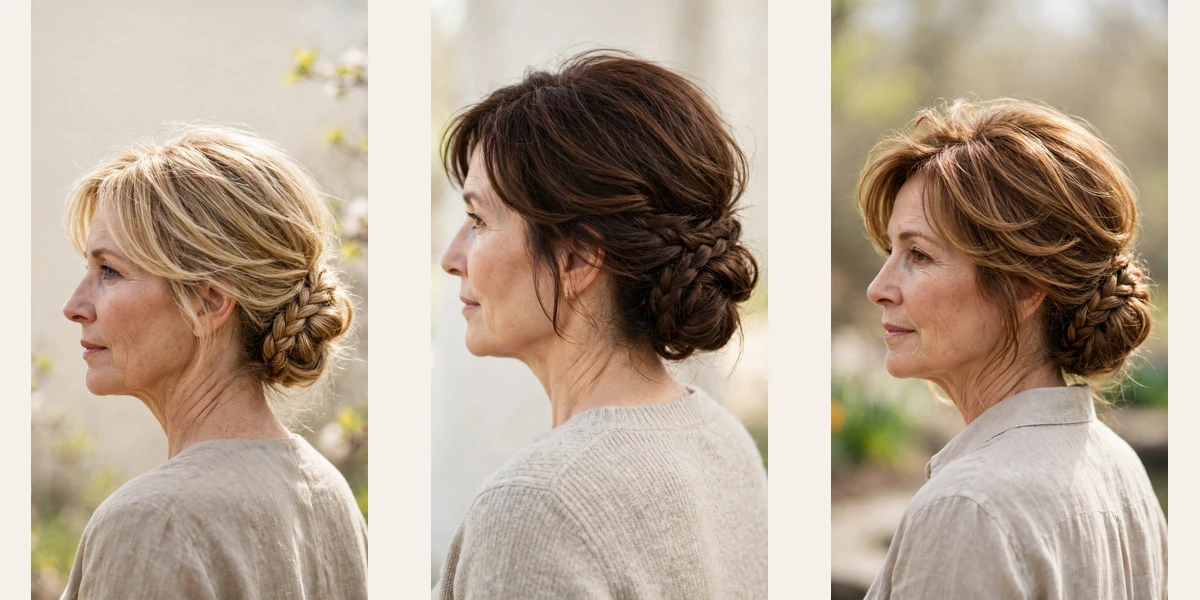 30 spring chignon hairstyles for women over 50 with a braided detail