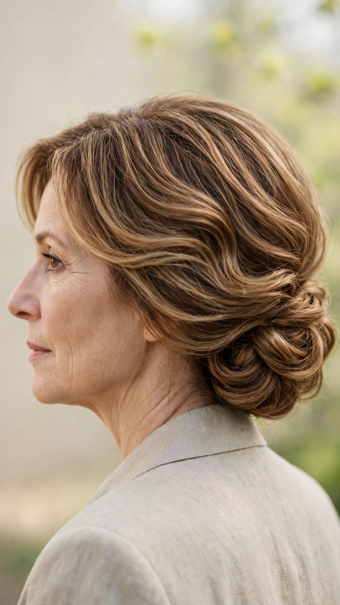 Spring Chignon Hairstyles With A Soft Low Bun With Soft Waves, Graduated Layers And Warm Caramel Tones