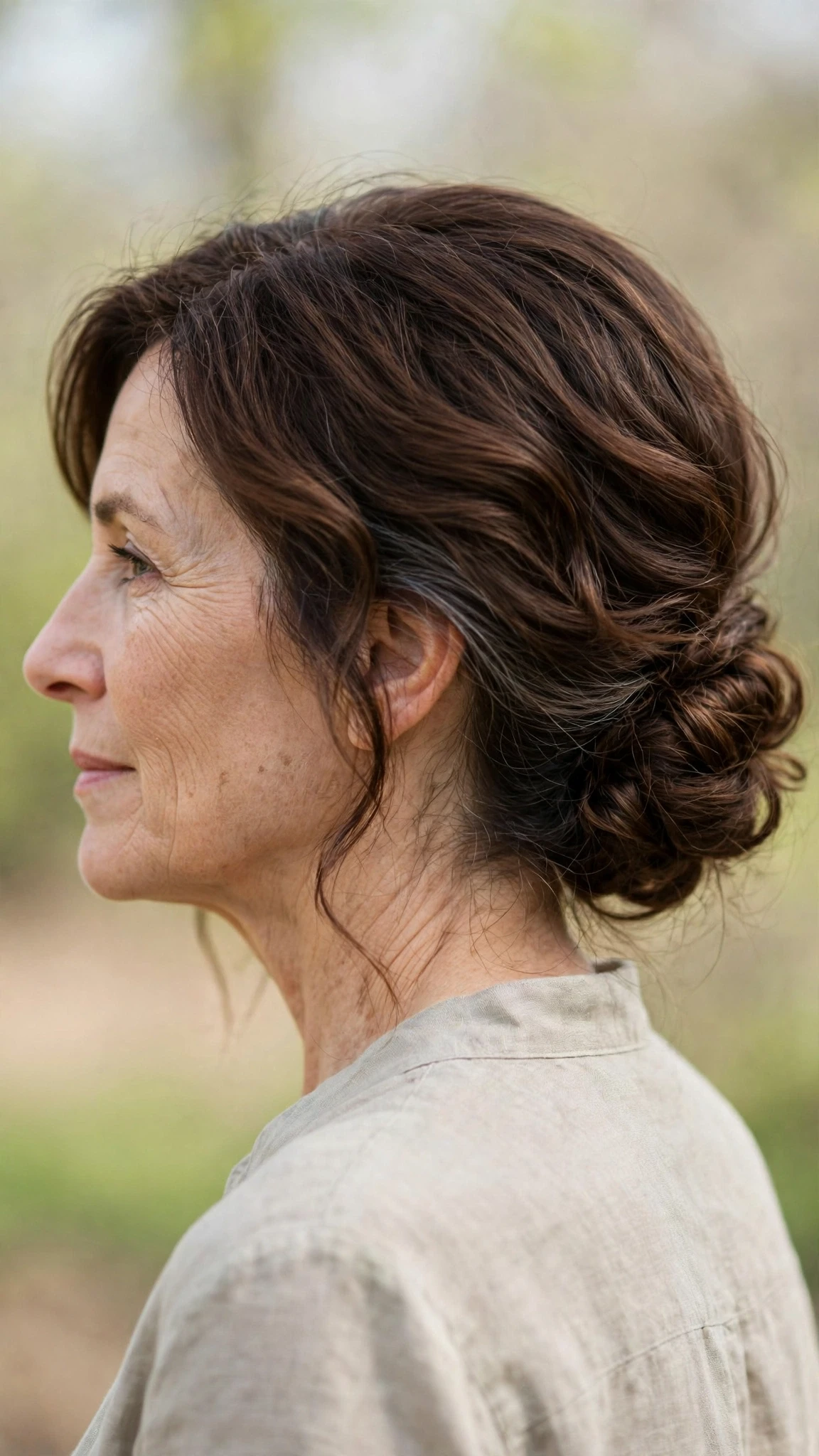 Spring Chignon Hairstyles With A Soft Low Bun With A Relaxed Lived-In Wave, Subtle Internal Layers And Rich Chocolate Depth