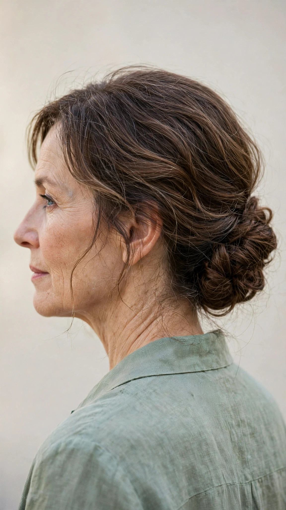 Spring Chignon Hairstyles With A Soft Low Bun With A Relaxed Lived-In Wave, Wispy Pieces Around The Face And Natural Brunette Depth