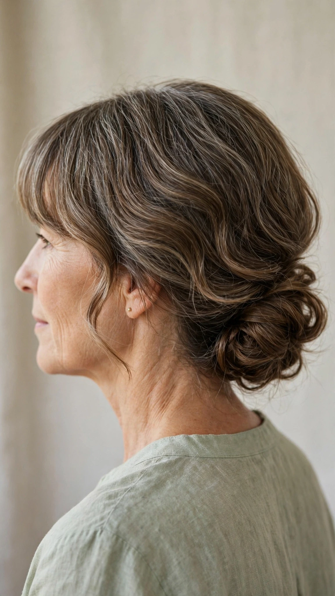 Spring Chignon Hairstyles With A Soft Low Bun With A Relaxed Lived-In Wave, Curtain Pieces And A Fresh Salon Shine