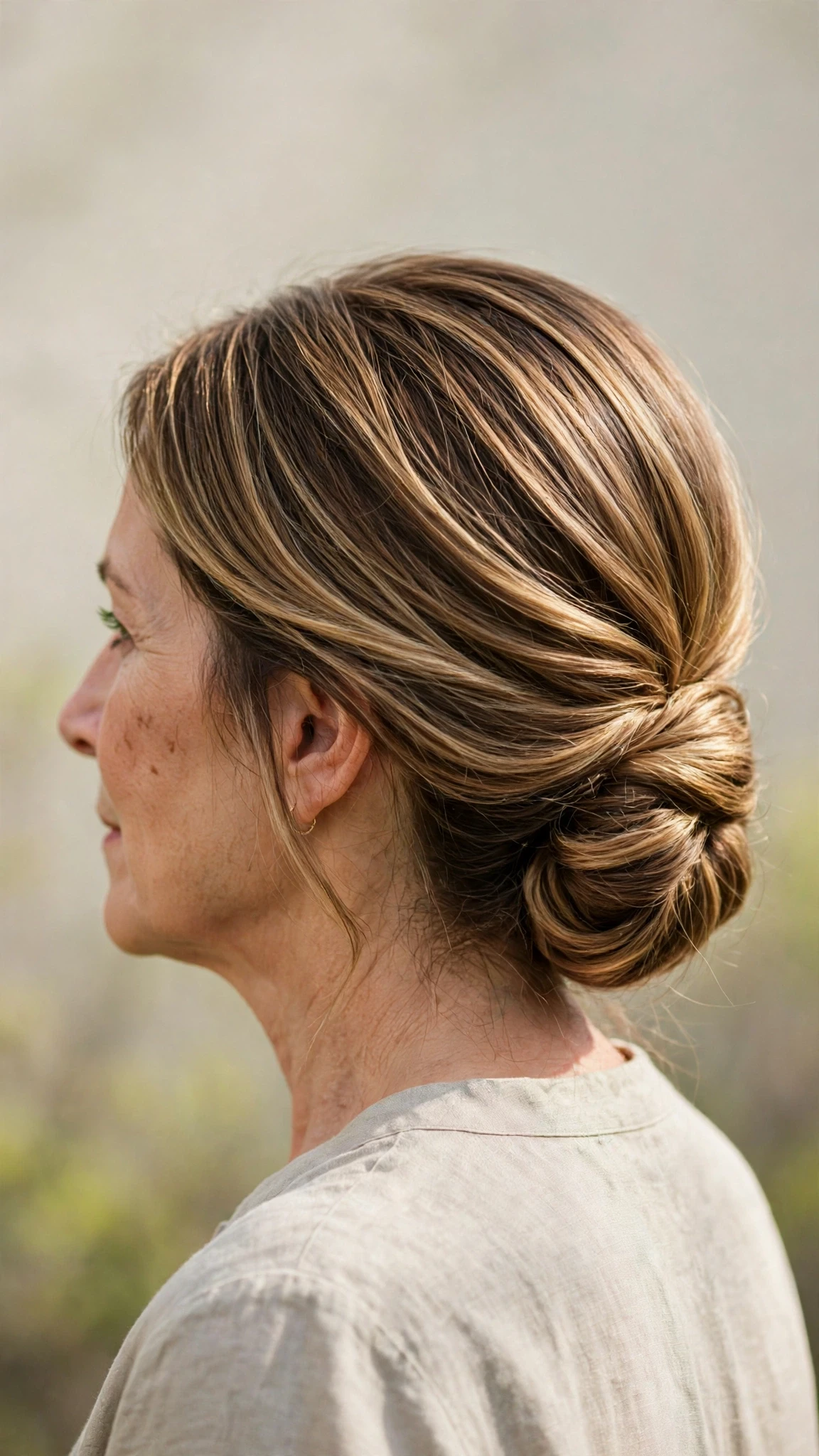 Spring Chignon Hairstyles With A Soft Low Bun With Smooth Glossy Lengths, A Layered Shape That Moves And Soft Golden Pieces