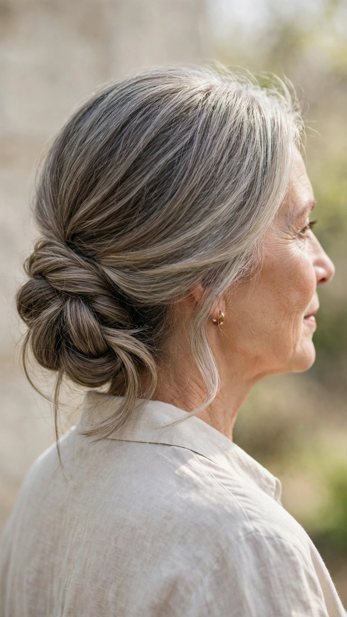 Spring Chignon Hairstyles With A Soft Low Bun With Smooth Glossy Lengths, Feathered Ends And Cool Ash Softness