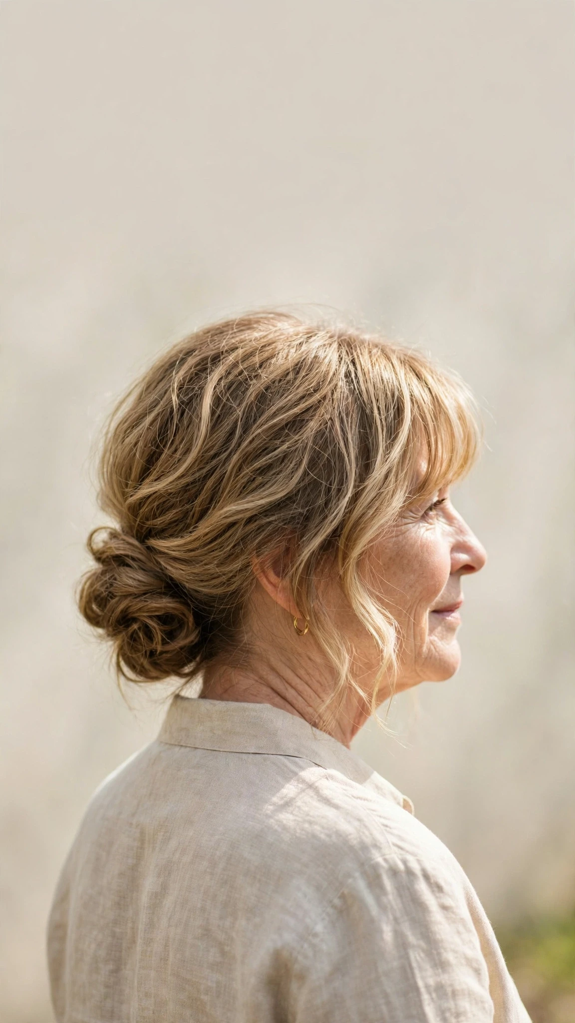 Spring Chignon Hairstyles With A Soft Low Bun With A Relaxed Lived-In Wave, Curtain Pieces And Sunlit Dimension