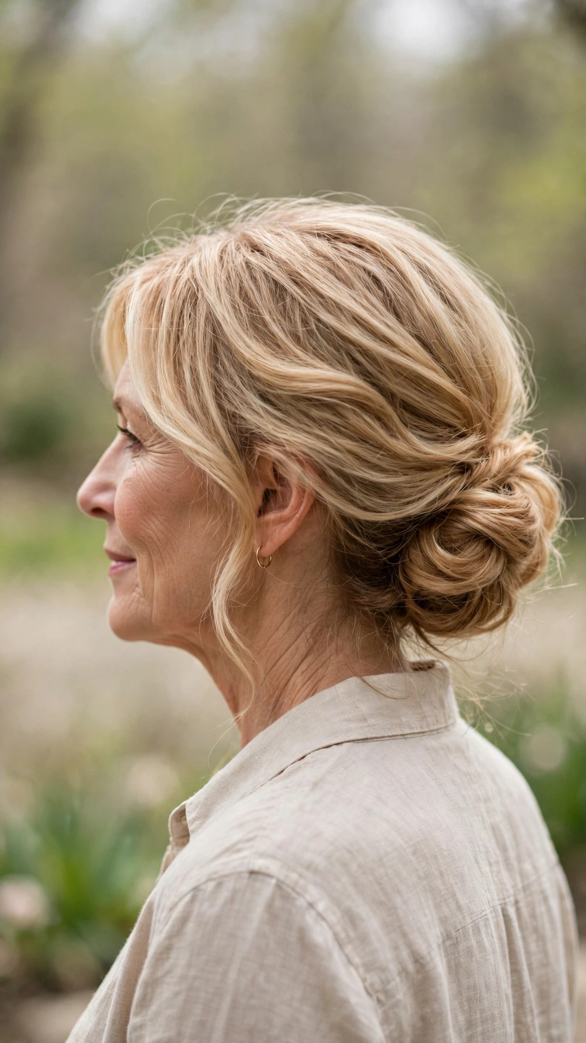 Spring Chignon Hairstyles With A Soft Low Bun With A Relaxed Lived-In Wave, Subtle Internal Layers And Honey Blonde Shine