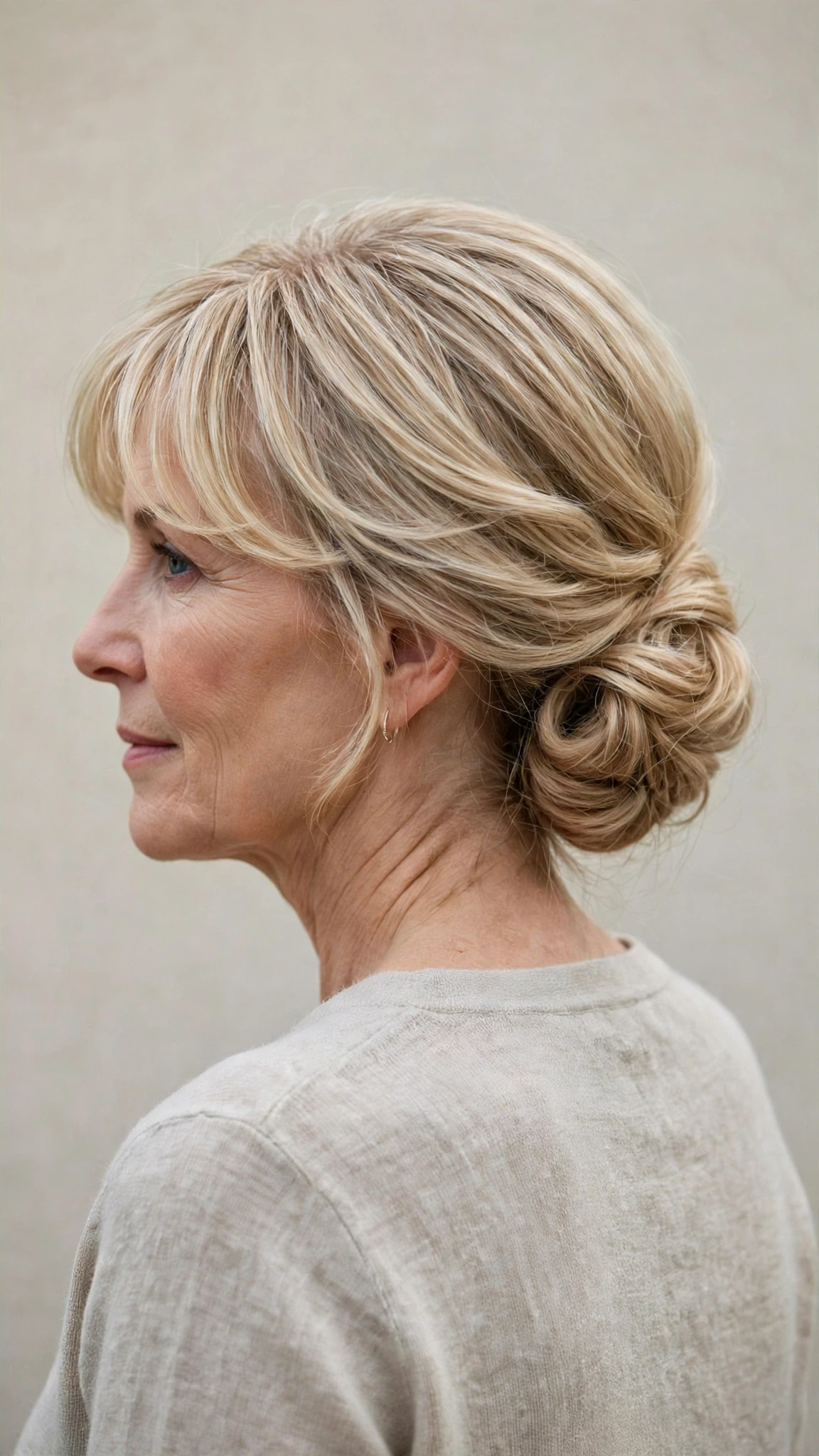18 Spring chignon hairstyles for women over 50 with fine hair and volume That Are Chic, Fresh and Flattering 7 Spring Chignon Hairstyles With Fine Hair And Volume With Soft Waves, A Soft Side-Swept Fringe And Delicate Blonde Dimension